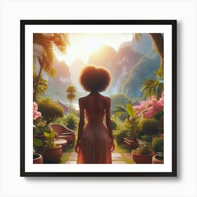 Afro-American Woman In Garden Art Print