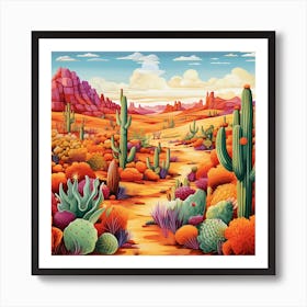 Neon Desert Landscape Square Print 1 Art Print