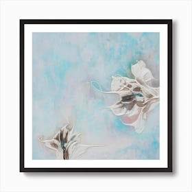 Aqua Teal Flower Painting 3 Square Art Print