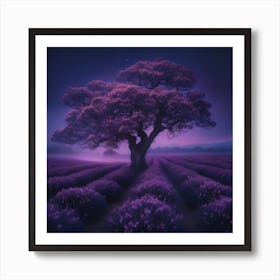 Lavender Field At Night Art Print