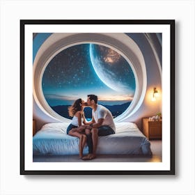 Couple Kissing In The Moonlight Art Print