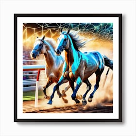 Two Horses Running In A Race Art Print