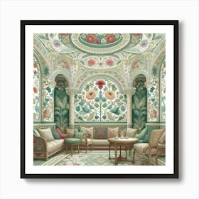A William Morris Inspired Tapestry Depicting Mythical Creatures Roaming A Medieval Forest, Style Digital Tapestry 1 Art Print