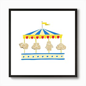 Animal Biscuit Carousel, Fun Circus Animal, Cake, Biscuit, Sweet Treat Print, Square Art Print