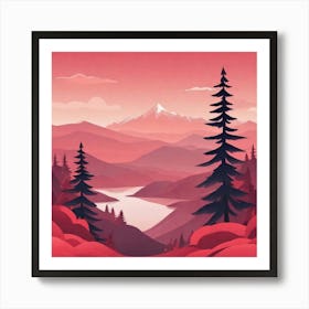 Misty mountains background in red tone 25 Art Print