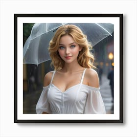 Beautiful Girl In The Rain Art Print