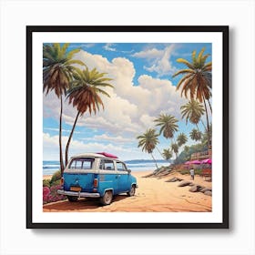 Vw Bus On The Beach Art Print