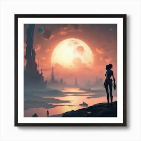 Woman Looking At The Moon 4 Art Print
