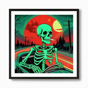 Skeleton Driving A Car Poster