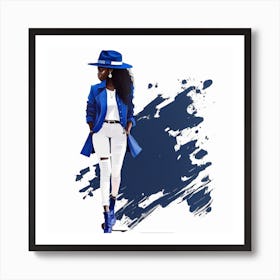 Black Woman In Blue Coat Art Print