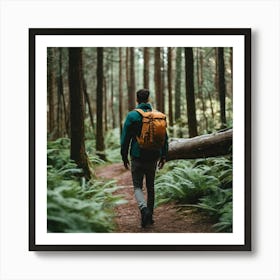 Man Hiking In The Forest Art Print