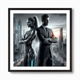 Man And Woman In Futuristic Suit Art Print