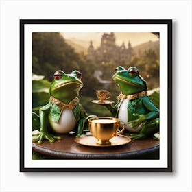Two frogs & cup of tea #2 Art Print