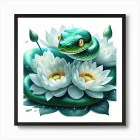 Snake On Lotus Art Print