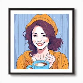 Illustration Of A Woman Drinking Coffee Art Print