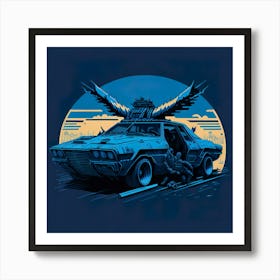 Car Blue Artwork Of Graphic Design Flat (100) Art Print