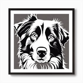Border Collie , Black and white illustration, Dog drawing, Dog art, Animal illustration, Pet portrait, Realistic dog art Art Print