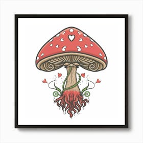 Mushroom With Hearts Art Print