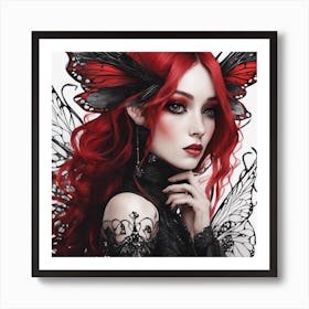 Red headed Dark Fairy Art Print