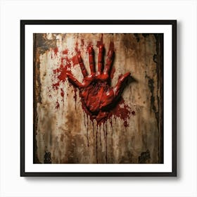 Bloody Handprint Smeared Across An Aged Wall Texture Of Dripping Blood Eerily Glistening Disturbin (2) Art Print