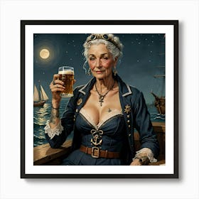 The Captain's Mom Is On Deck Having A Glass Of Ale Art Print