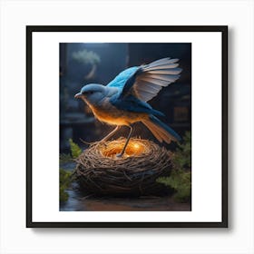 Blue Bird In Nest Art Print