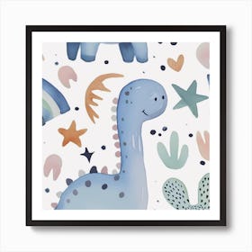 Starry Dinosaur Muted Pastels Pattern 4 Art Print