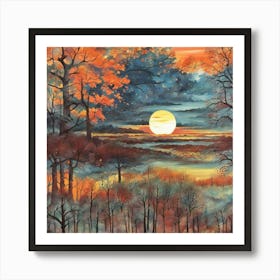 Sunset In The Woods 5 Art Print