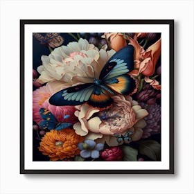 Flowers And Butterflies Art Print