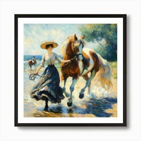 Woman And A Horse 1 Art Print