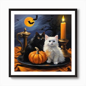 Cat And Pumpkin Art Print