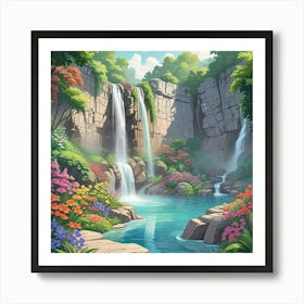 Garden With Waterfall Art Print Art Print