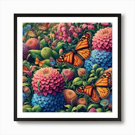 Colourful Butterfly Art with Flowers II Art Print