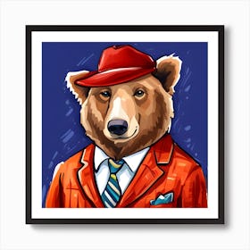 Bear In a Red Suit with a Red Hat Art Print