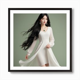 Asian Woman In White Dress Art Print