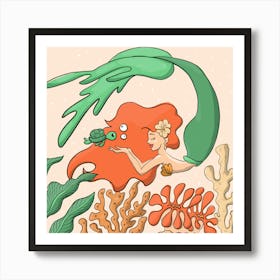 Colorful swimming mermaid in neutral tones - perfect for kids Art Print