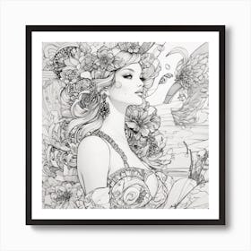 Lady With Flowers Art Print