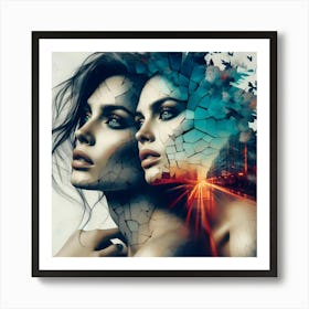 Two Women With Broken Faces Art Print