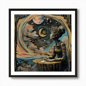 Cards In The Stars Art Print, Clay Style , The Moon, The Sky at night Art Print