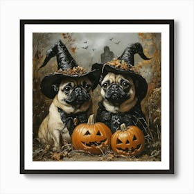 Halloween Pugs In Oil 10 Art Print