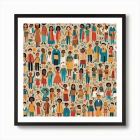 People In A Crowd, An Image Showing A Mosaic Of Different Cultural Symbols And People From Various Backgrounds Holding Art Print