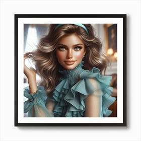 Beautiful Girl In Blue Dress Art Print