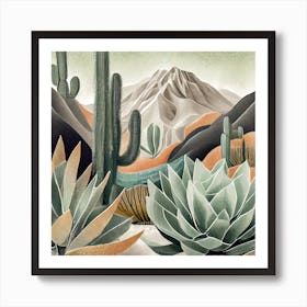 Firefly Modern Abstract Beautiful Lush Cactus And Succulent Garden In Neutral Muted Colors Of Tan, G (21) Art Print