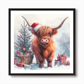 Christmas Highland Cow 1 Art Print