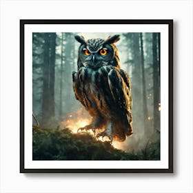 Owl In The Forest 42 Art Print