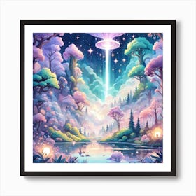 A Fantasy Forest With Twinkling Stars In Pastel Tone Square Composition 293 Art Print