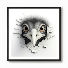 Emu Peeking Out Of A Hole 1 Art Print