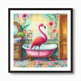 Flamingo Bathroom Art Print