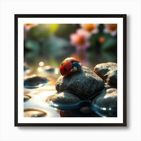 Ladybug On Rocks 1 Art Print