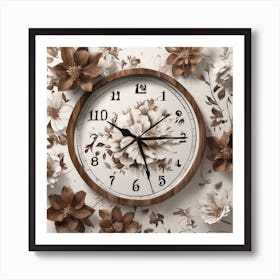 Clock With Flowers Art Print